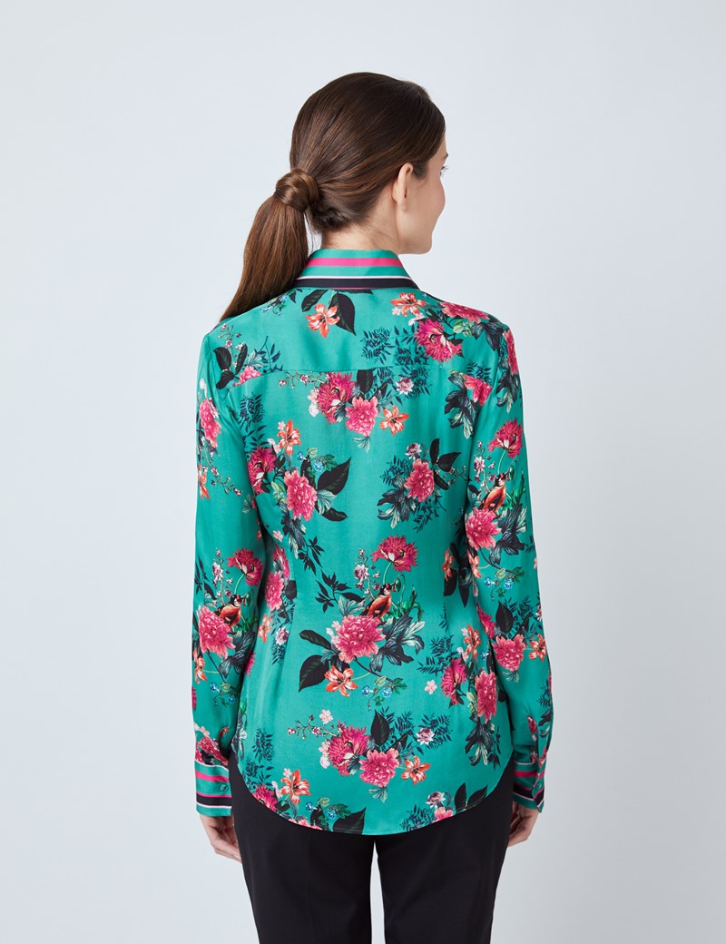 Luxury Satin Women’s Boutique Blouse with Floral Print and Vintage ...