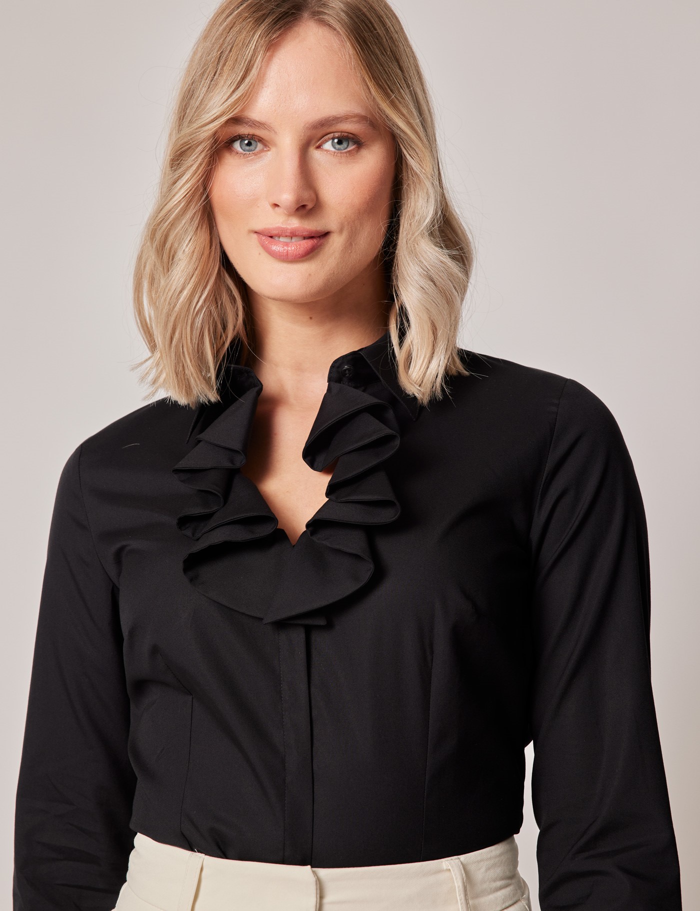 Black Frilled Collar Boutique Shirt