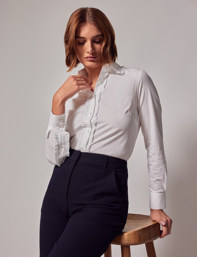 Women's White Frilled Collar and Cuff Boutique Shirt