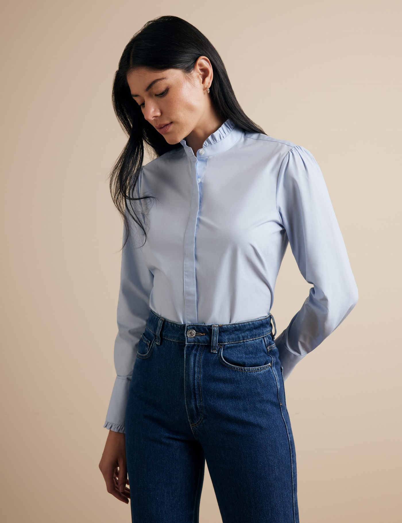 Hawes & Curtis Fitted Blue Frill Boutique Shirt Size: 12 (UK 14)