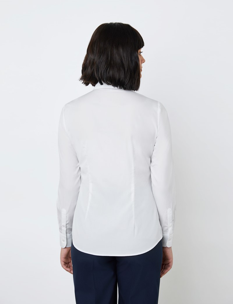 Women's Boutique White Semi Fitted Boutique Shirt with Pearl ...