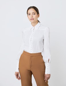 Women’s Boutique White Semi Fitted Button Loop Shirt