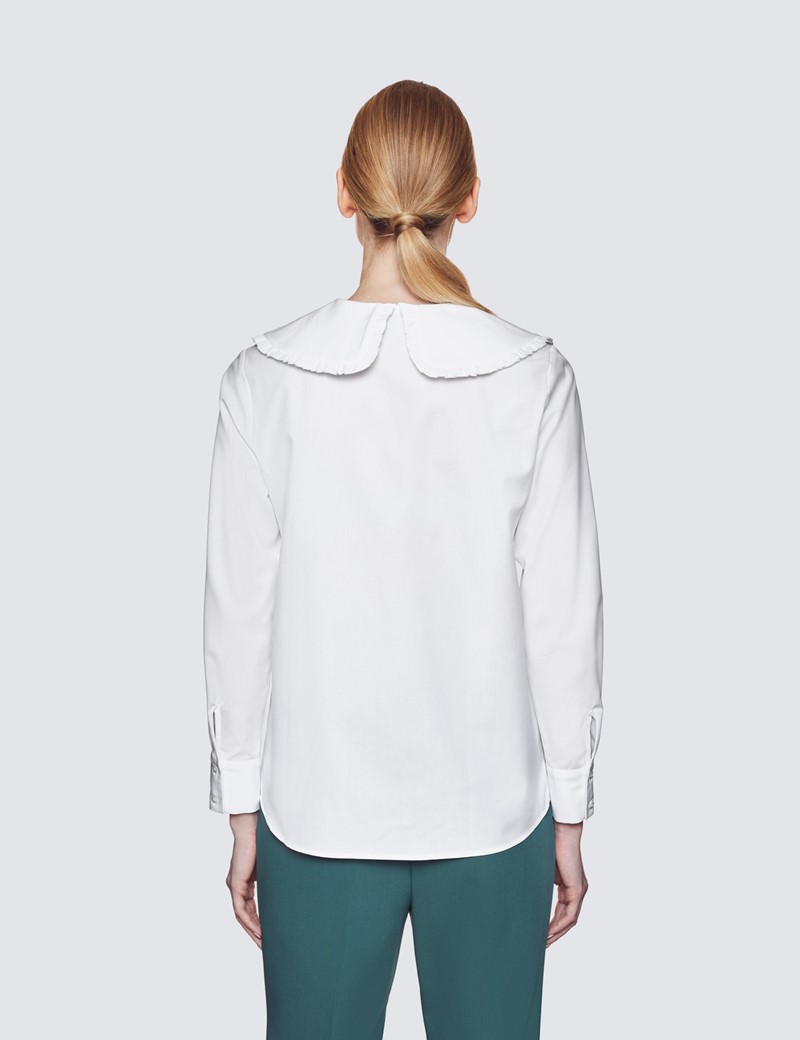Women’s Boutique White Poplin Shirt With Frill Collar