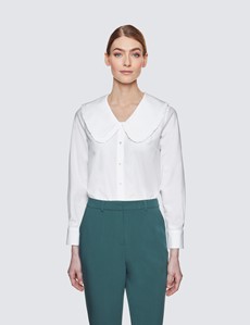 Women’s Boutique White Poplin Shirt With Frill Collar