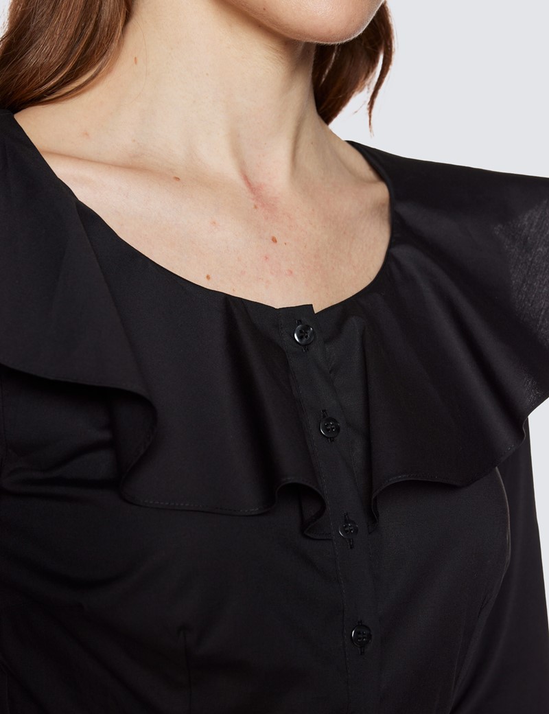 Women’s Boutique Black Poplin Shirt With Frill Neck