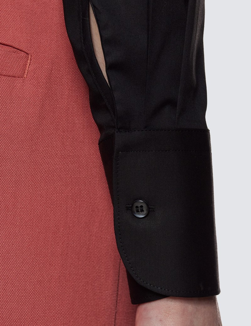 Women’s Black Boutique Shirt With Bib Collar Detail