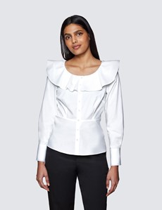 Women’s White Boutique Shirt With Bib Collar Detail