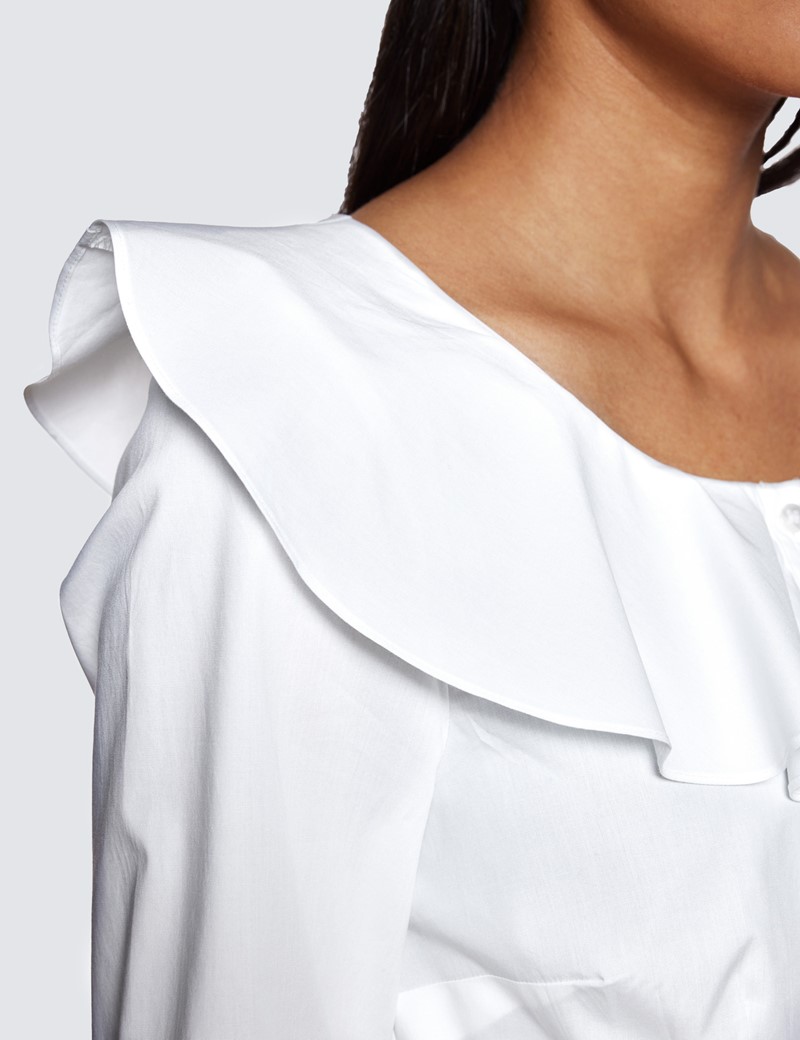 Women’s White Boutique Shirt With Bib Collar Detail