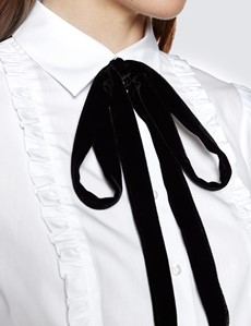 Women’s Boutique White Poplin Shirt With Frill Detailing - Pussy Bow