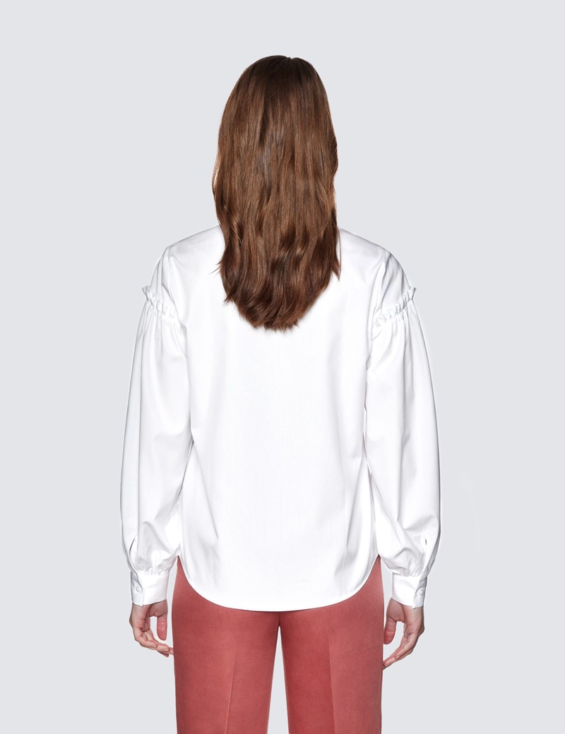 Women’s Boutique White Poplin Shirt With Paper Bag Sleeves