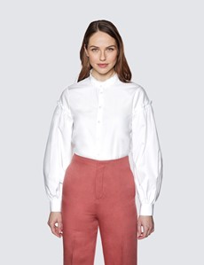 Women’s Boutique White Poplin Shirt With Paper Bag Sleeves
