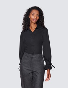 Women's Boutique Black Semi Fitted Shirt with Tie Cuffs