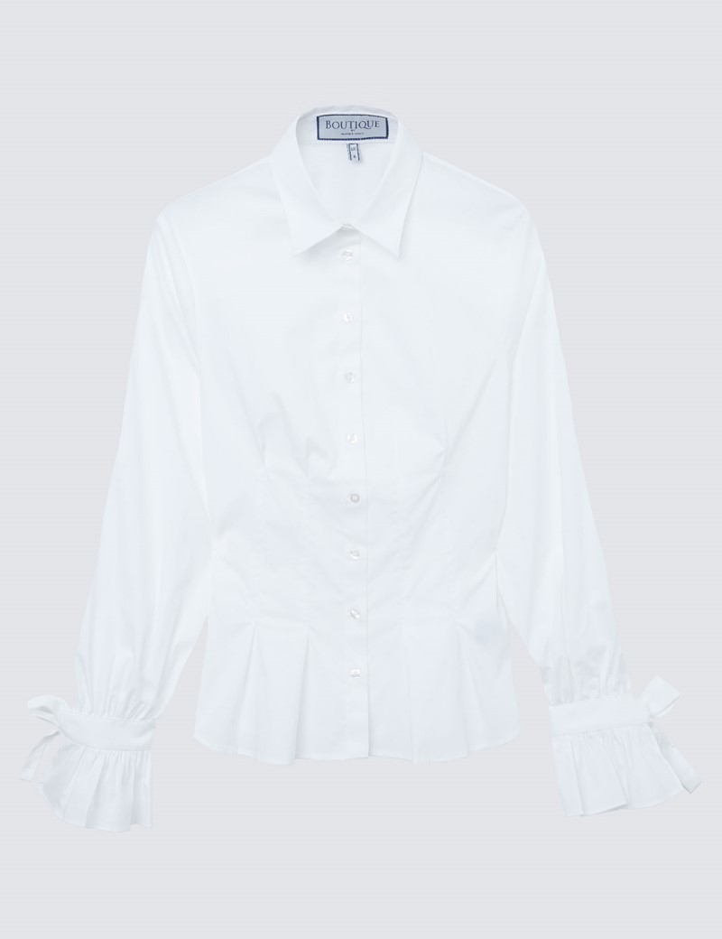 Women's Boutique White Semi Fitted Shirt with Tie Cuffs