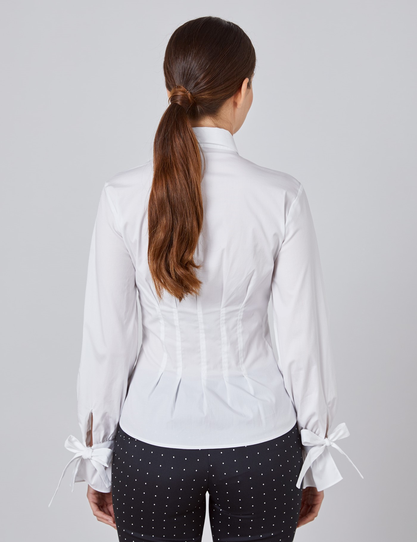 Women's Boutique White Semi Fitted Shirt with Tie Cuffs | Hawes & Curtis