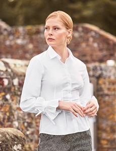 Women's Boutique White Semi Fitted Shirt with Tie Cuffs
