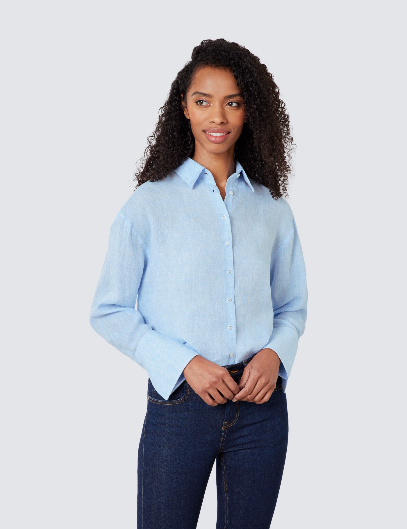 blue linen shirt women