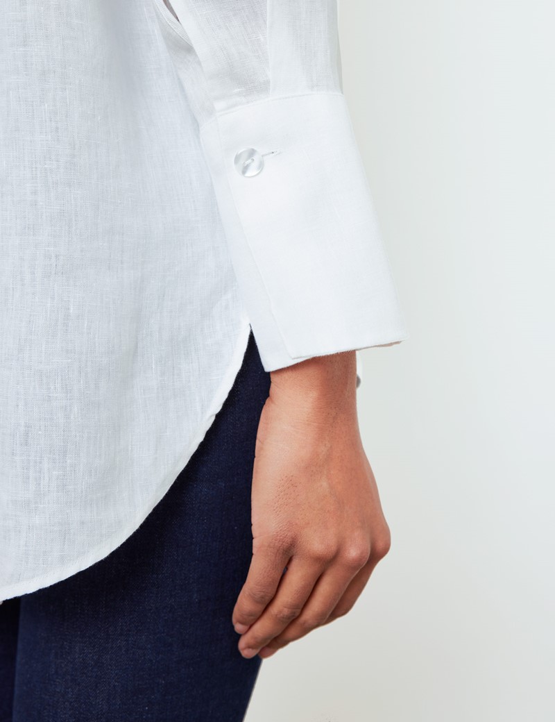 Linen Women's Boyfriend Shirt in White | Hawes & Curtis