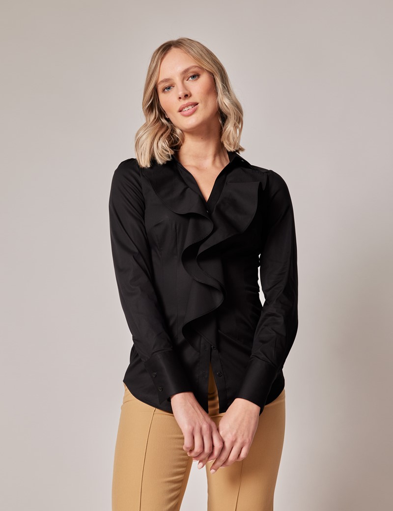Black Open Frilled Collar Boutique Shirt | Hawes and Curtis