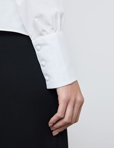 Boutique Bluse – Regular Fit – Baumwollstretch – Taillengürtel – weiß
