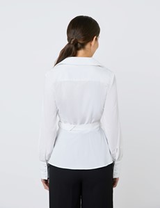 Women’s Boutique White Shirt With Belted Waist 