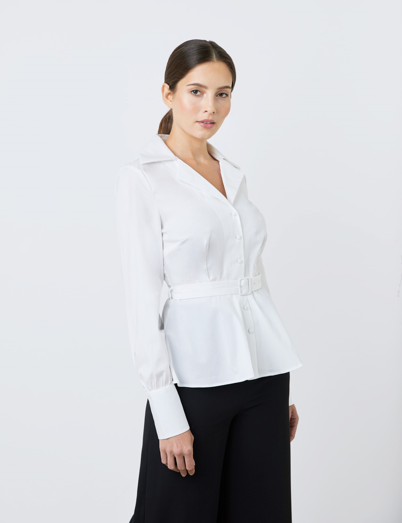 Image of Hawes & Curtis Women's Boutique Shirt with Belted Waist in White Size