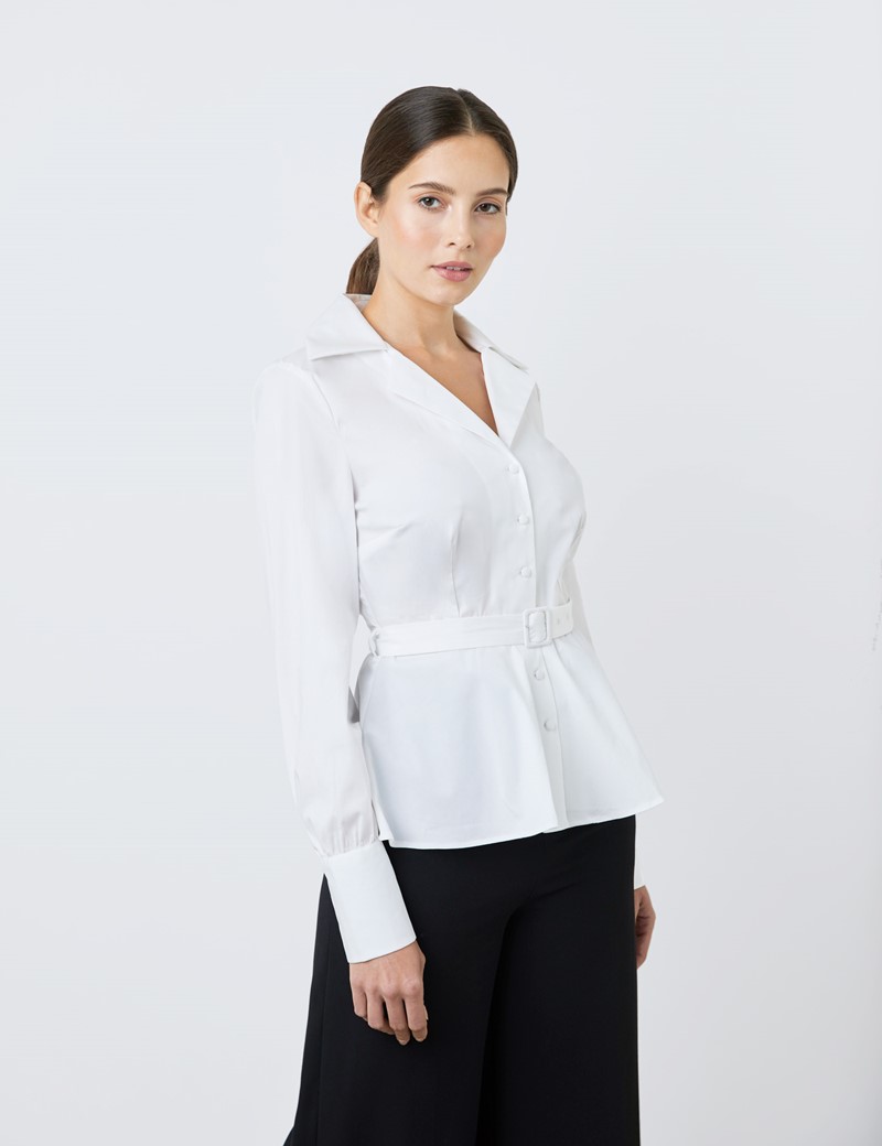 Women’s Boutique White Shirt With Belted Waist 