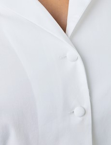 Boutique Bluse – Regular Fit – Baumwollstretch – Taillengürtel – weiß
