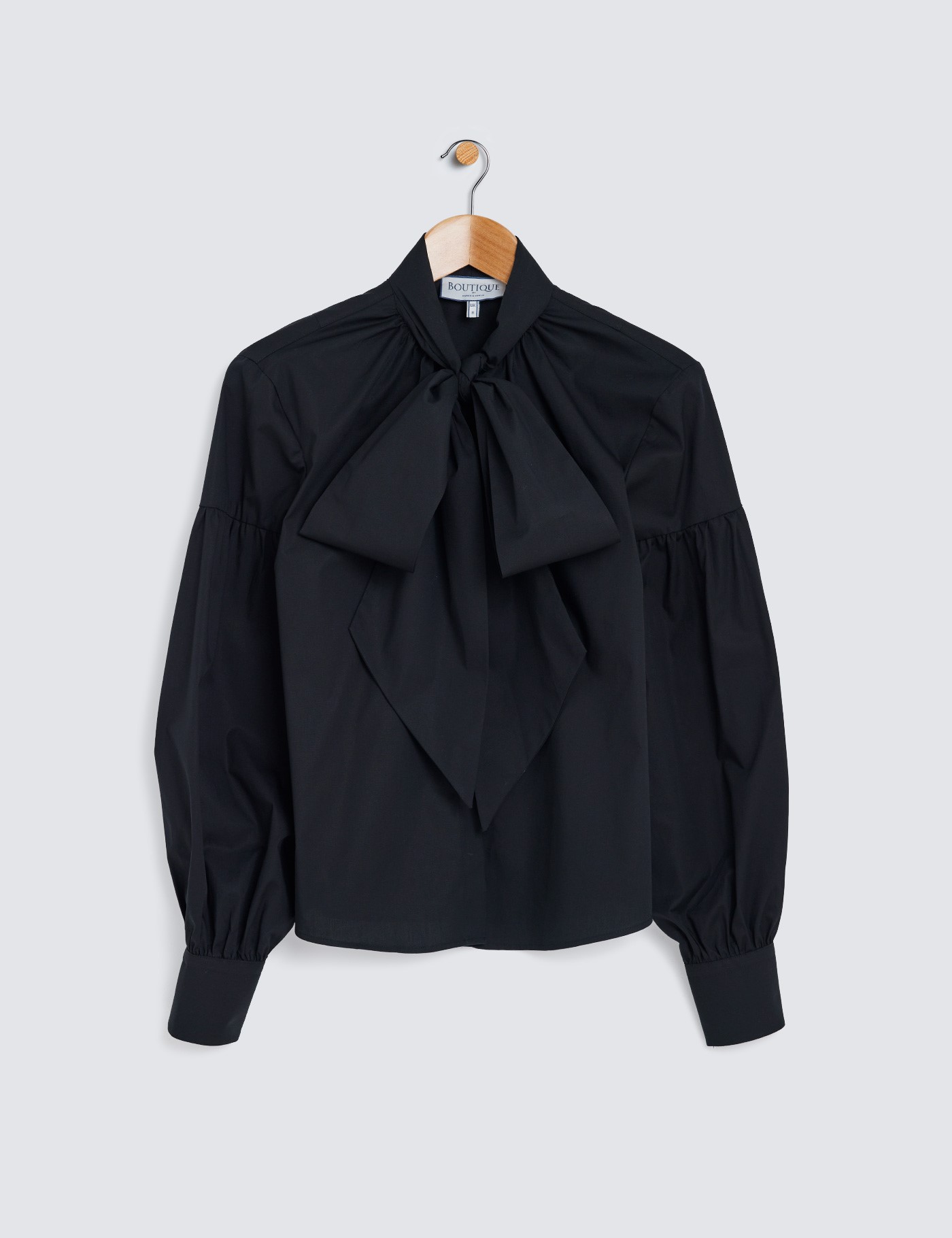 Women’s Boutique Black Shirt - Single Cuff - Pussy Bow | Hawes & Curtis