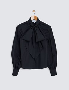 Women’s Boutique Black Shirt - Single Cuff - Pussy Bow