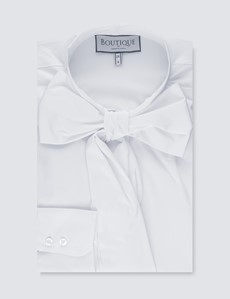 Women’s Boutique White Shirt - Single Cuff - Pussy Bow
