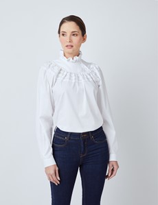 Women’s Boutique White Shirt With Romantic Ruffle Collar