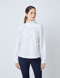 Women’s Boutique White Shirt With Romantic Ruffle Collar