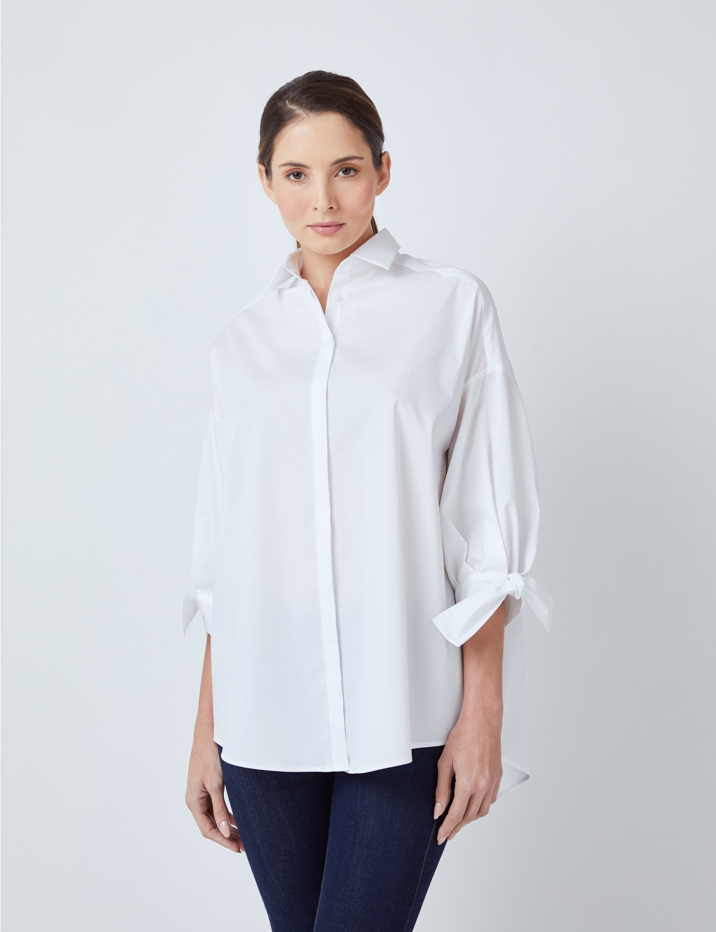 Cotton Stretch Women's Boutique Shirt with 3/4 Sleeve Ties in White ...
