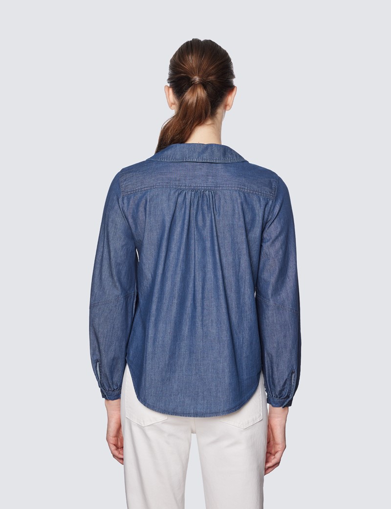 Women’s Denim Boutique Shirt With Bib Collar
