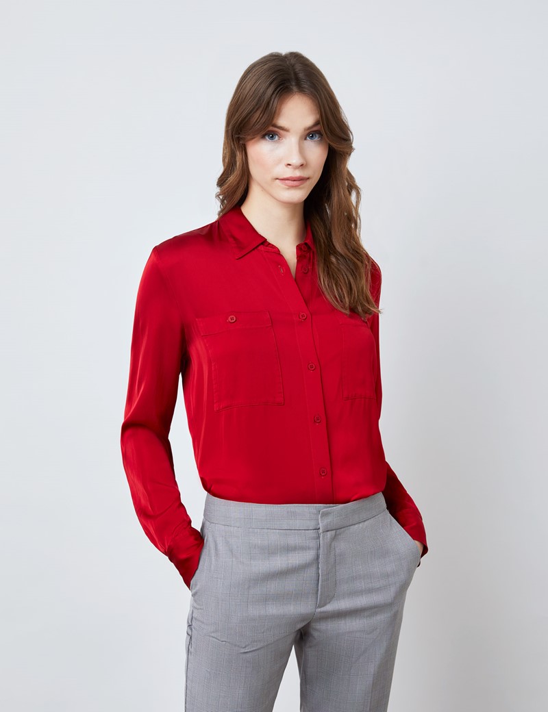 satin blouse red