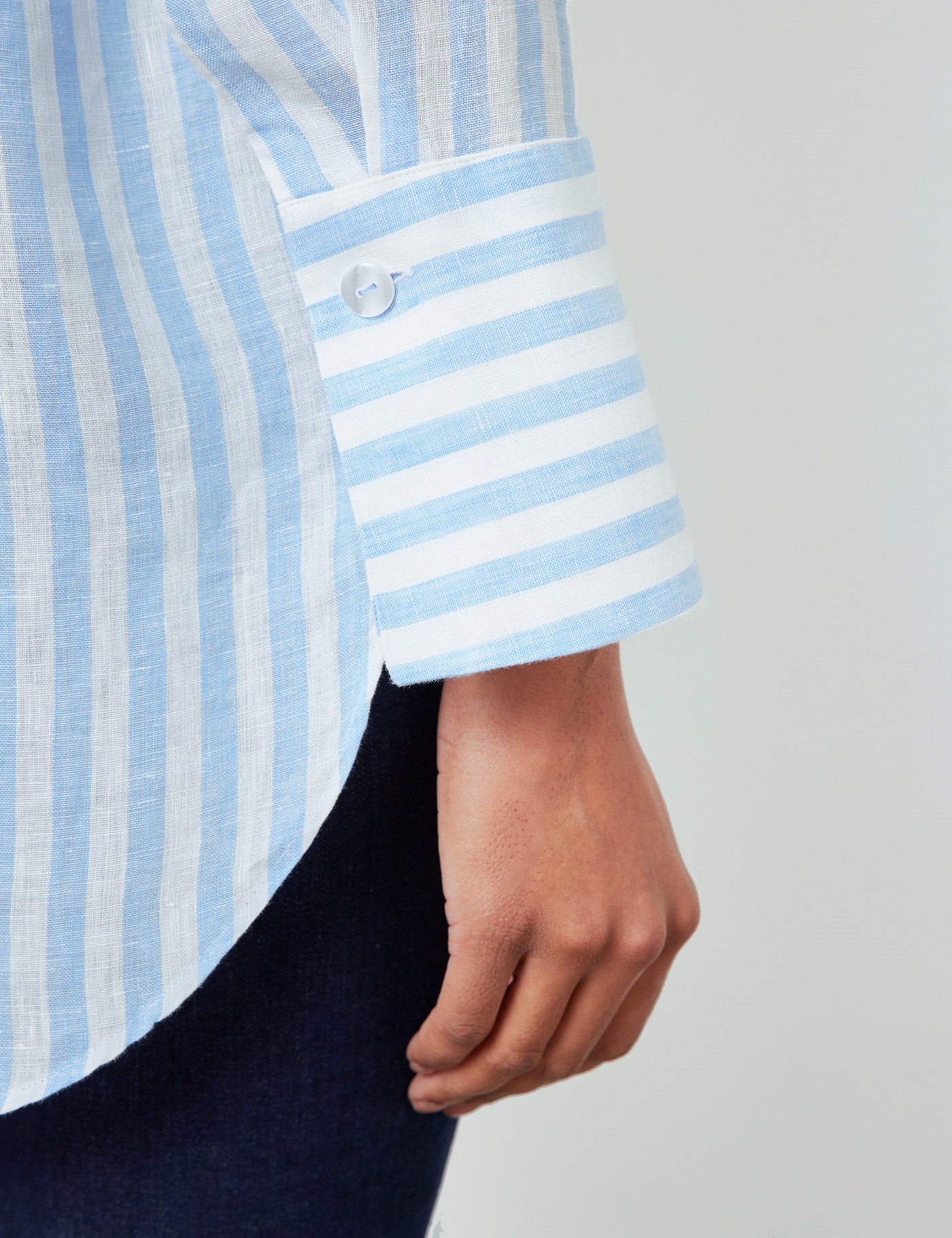 Linen Stripe Women's Boyfriend Shirt in Blue & White | Hawes & Curtis