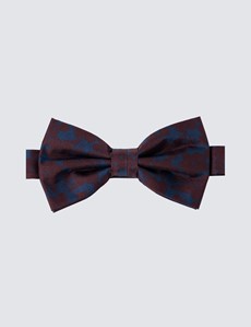 Men's Navy & Wine Printed Fly Ready Tie Bow Tie - 100% Silk