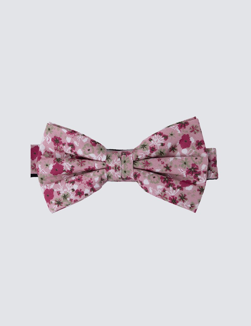 Men's Pink Floral Ready Tied Bow Tie - 100% Cotton