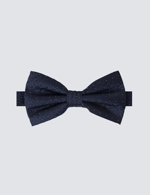 Men's Navy Lurex Dot Bow Tie - 100% Silk 