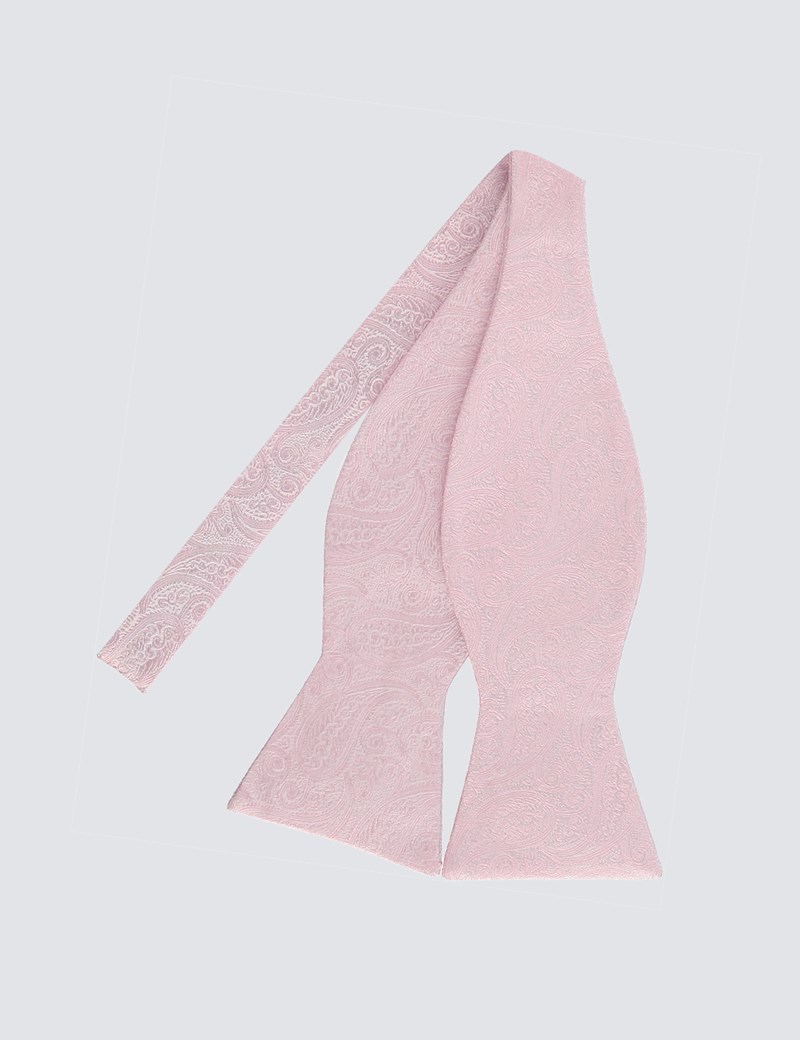 Men's Light Pink Self Tie Bow Tie - 100% Silk - 100% Silk