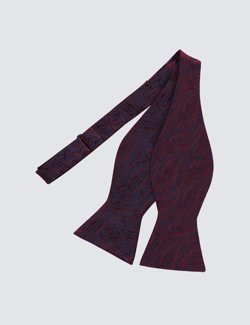 Men's Burgundy Jacquard Paisley Self Tie Bow Tie - 100% Silk - 100% Silk