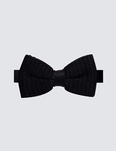 Men's Black Knitted Bow Tie - 100% Silk