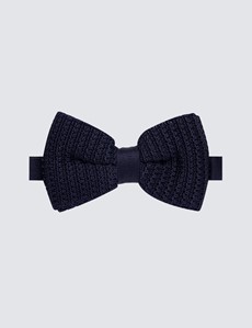 Men's Navy Knitted Bow Tie - 100% Silk