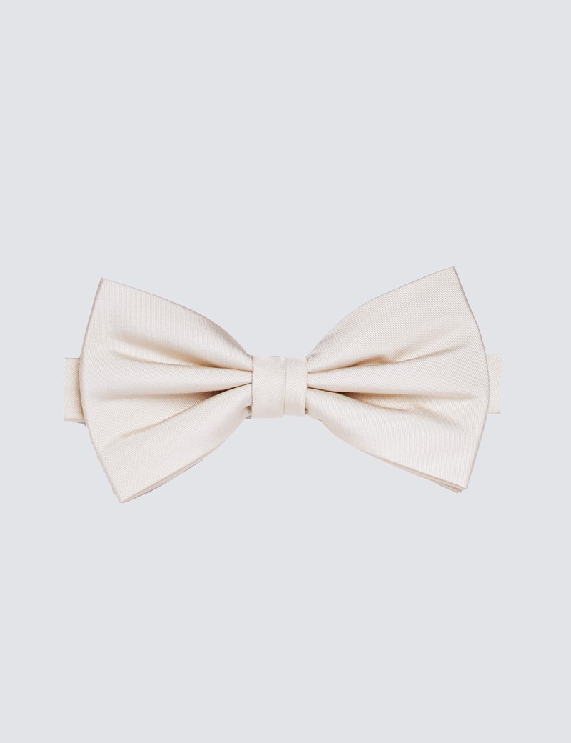 Men's Cream Plain Silk Bow Tie - 100% Silk