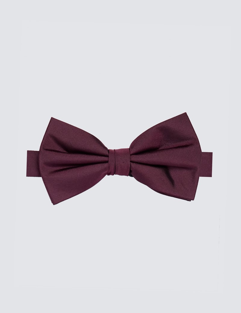 Men's Wine Plain Silk Bow Tie - 100% Silk
