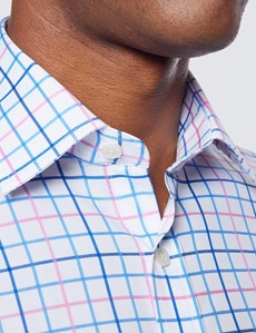 Bügelleichtes Kurzarm Hemd – Tailored Fit – Brusttasche – rosa-blau kariert