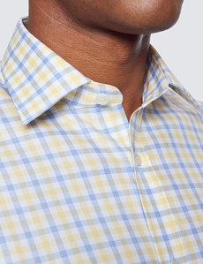 Bügelleichtes Kurzarm Hemd – Tailored Fit – Brusttasche – blau gelb kariert