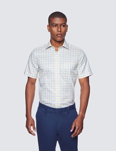 Blue & Yellow Multi Check Tailored Fit Short Sleeve Shirt – Chest ...