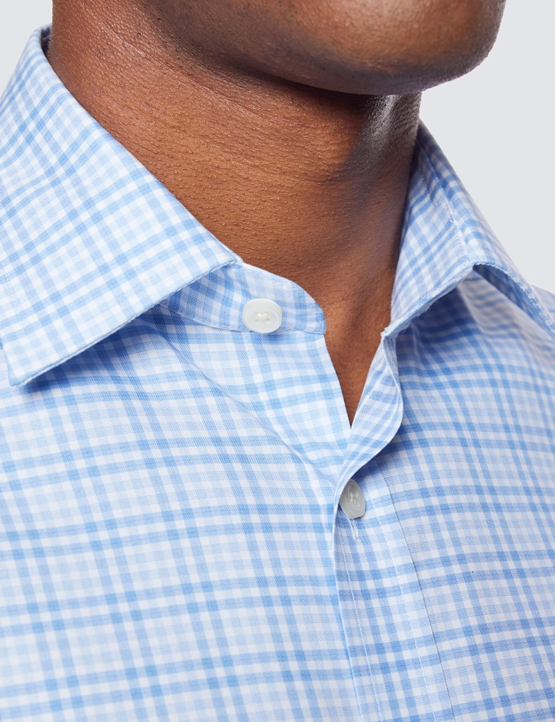 Blue & Light Blue Multi Check Tailored Fit Short Sleeve Shirt – Chest ...