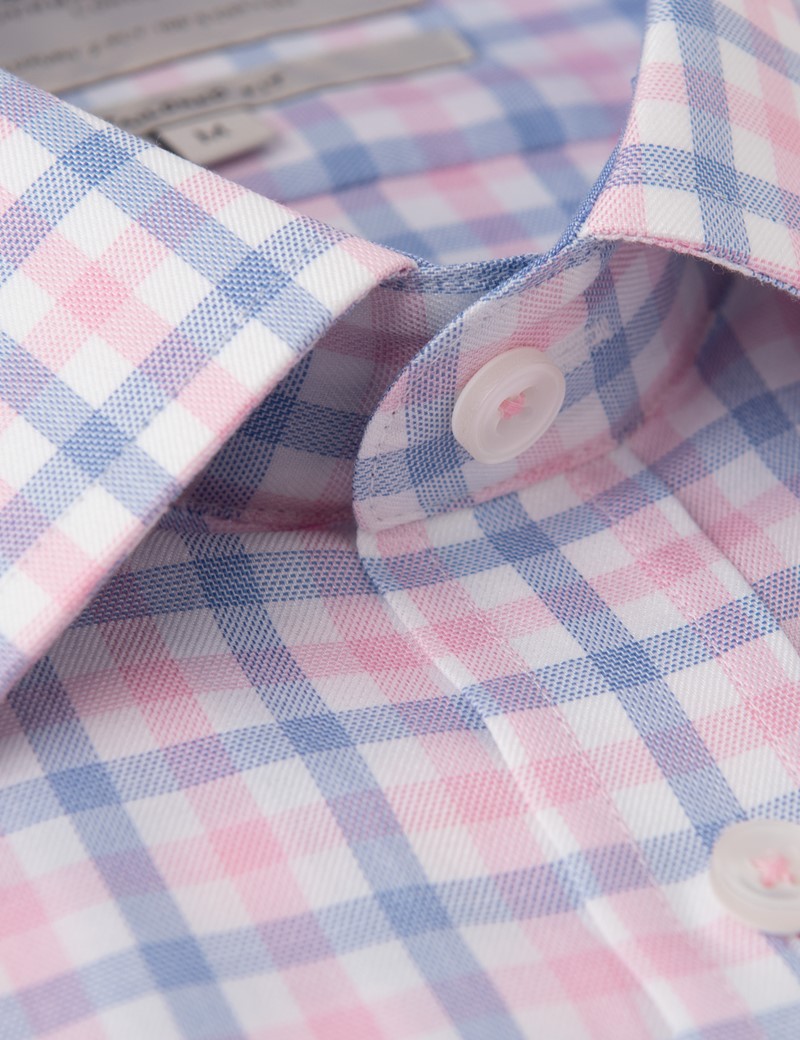Men’s White & Pink Multi Plaid Tailored Fit Short Sleeve Shirt